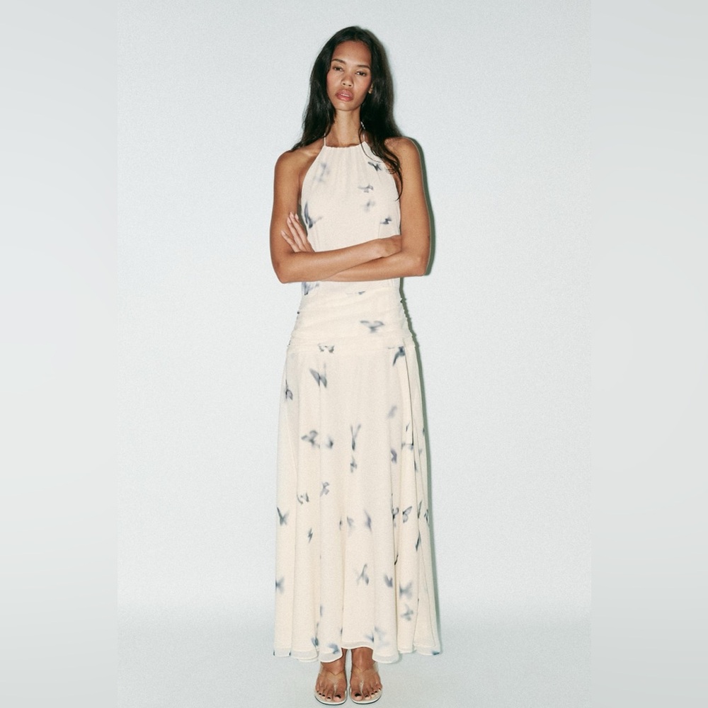 Zara Butterfly Halter Maxi Dress Size XL. stunning.❣️
